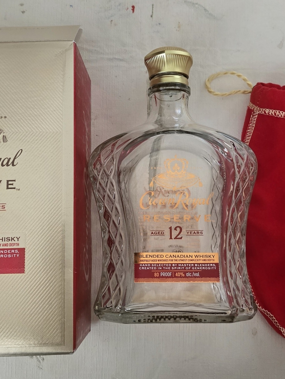 Crown Royal Reserve 12-Year Blended Canadian Whisky Empty Bottle - Gold Accents